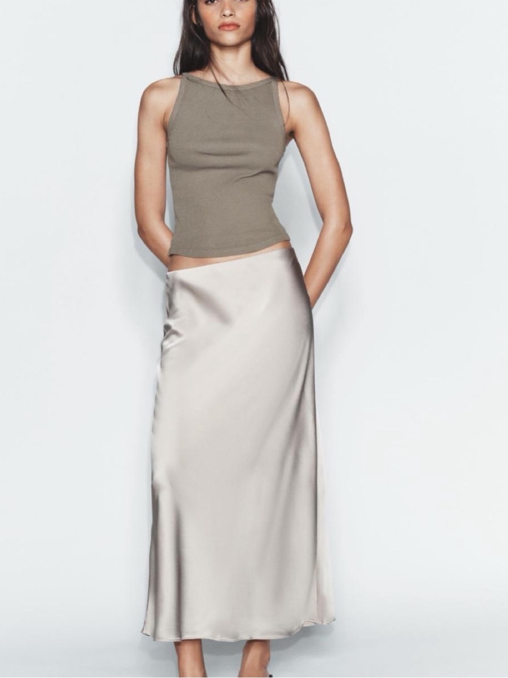 Zara Satin Maxi Skirt in Light Champagne